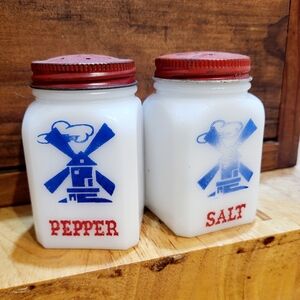 Vintage Milk Glass Windmill Salt & Pepper Shakers